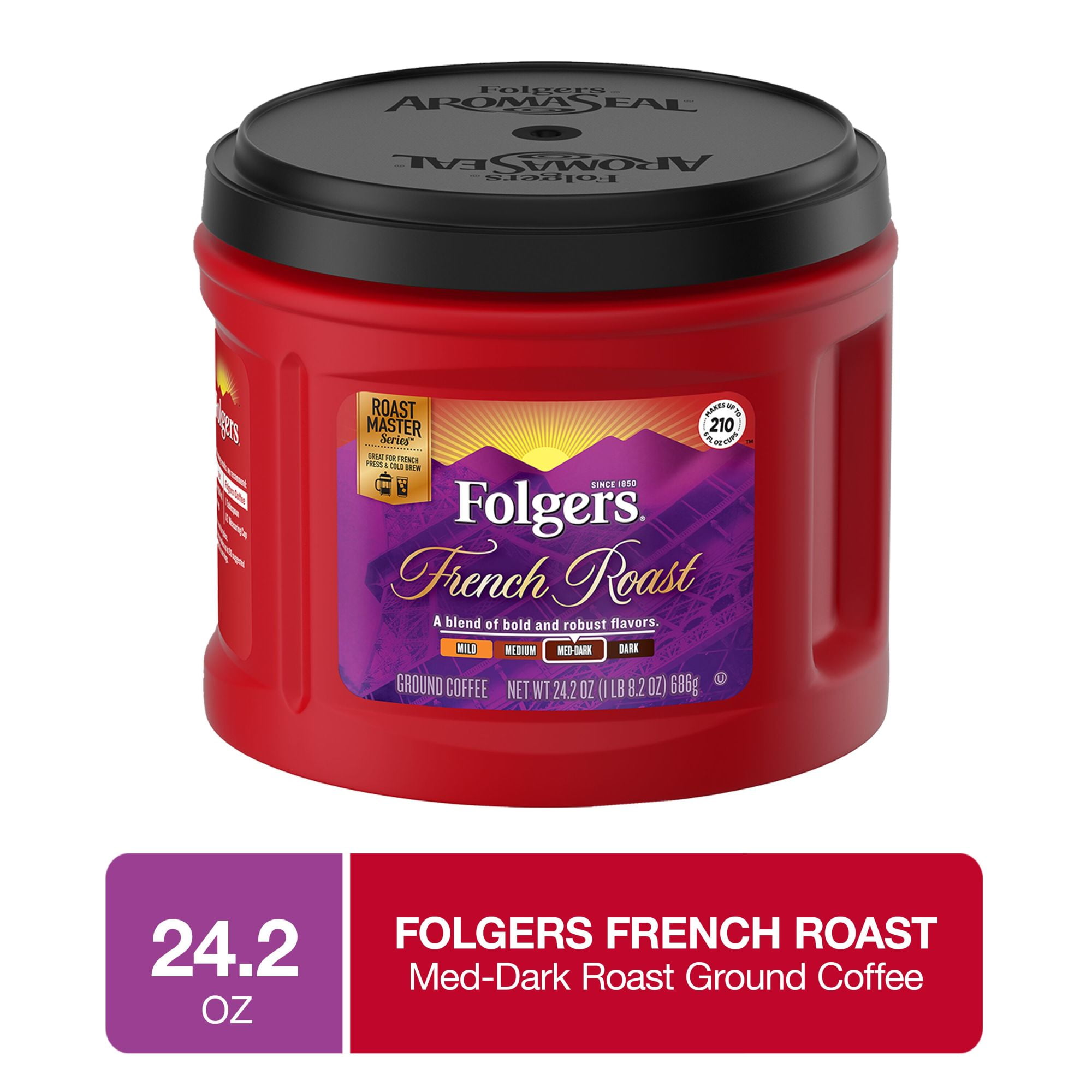 Folgers French Roast Medium-Dark Roast Ground Coffee, 24.2 oz. Canister