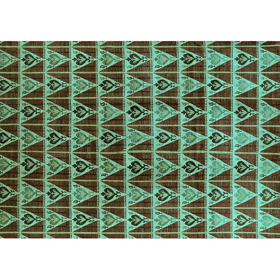 Ahgly Company Machine Washable Indoor Rectangle Oriental Turquoise Blue Industrial Area Rugs, 2' x 3'