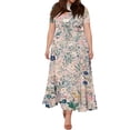 thumbnail image 5 of LWavelet Women's Plus Size Vintage Floral Maxi Dress Short Sleeve Tie Waist Casual Retro Boho Dress with Pockets Pink 5XL, 5 of 7