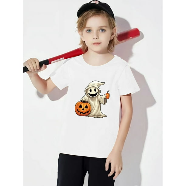 Halloween Ghost Print Boy's T-shirt, Casual Short Sleeve Breathable Comfy Summer outdoor Tops