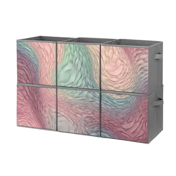 Set of 6 Collapsible Oxford Fabric Storage Cubes with Handles, Foldable Closet Organizer Bins for Clothes, Toys, Shelves, Home & Kitchen Pastel Waves