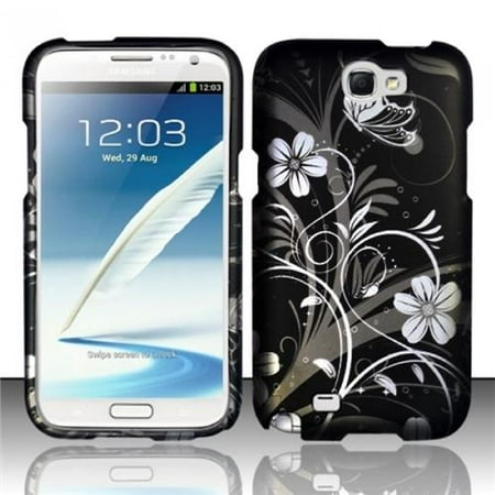 INSTEN White Flowers Rubberized Hard Design Case Cover For Samsung Galaxy Note 2 N7100