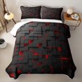 thumbnail image 2 of Castle Fairy Futuristic Cubic Block Quilt Full 3-Piece,Minimalist Neon Line Accent Full Bedspread Sets,Black Bright Red,1 Coverlet and 2 Pillowcases, 2 of 7