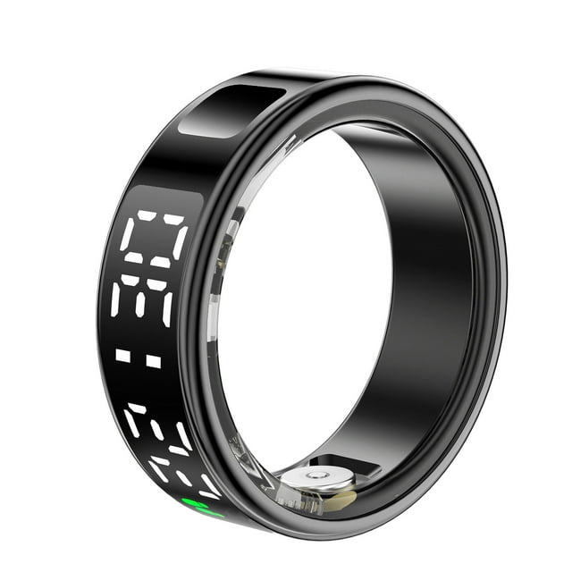 Smart Ring Fitness Tracker, APP Data Sync Smart Monitoring Ring Screen Display Step Counter Camera Remote Control Stainless Steel IP68 Rain Proof for Running