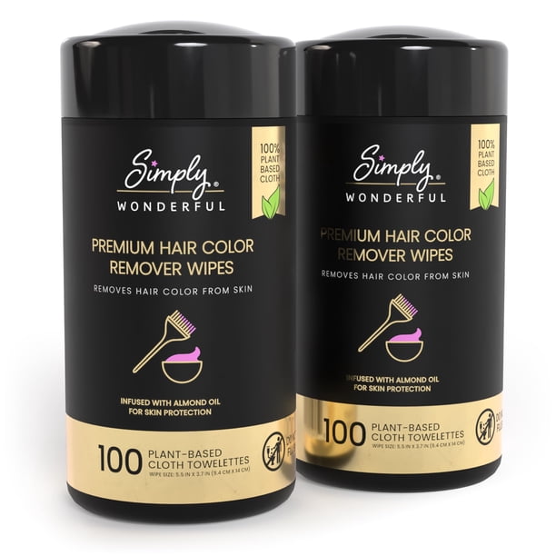 Toallitas removedoras de color de cabello Simply Wonderful para rostro y piel, 100 toallitas de tela a base de plantas, aceite de almendras no irritante infundido para protección de la piel (paquete d