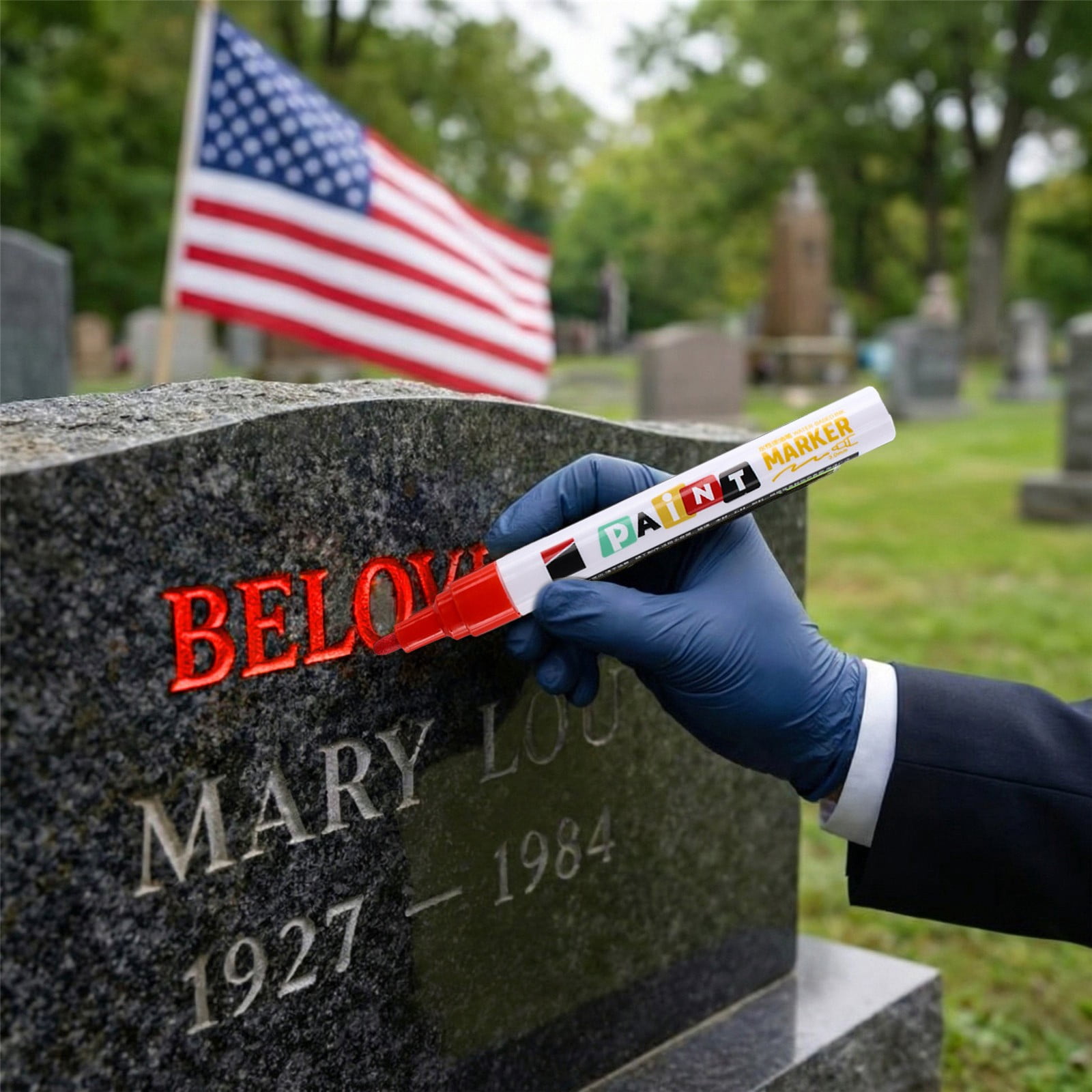 Stone Tablet Touch up Paint Pen Waterproof Heat Resistant Metal Marker for Monument Lettering Restoration Outdoor Engraving Refinishing Kit with Industrial Grade Fade Proof Ink, 1 Pen