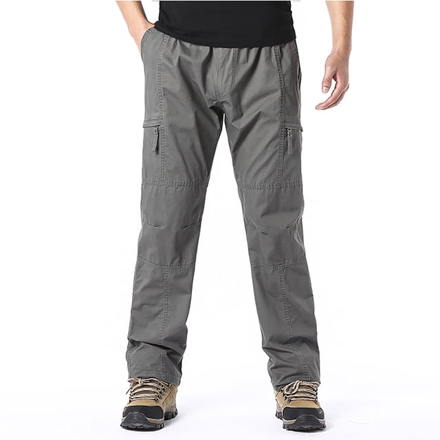 Xuniizn Cargo Pants for Men Plus Size Solid Color Multiple Pockets Straight Hiking Pants Travel Camping Outdoor Work Pants