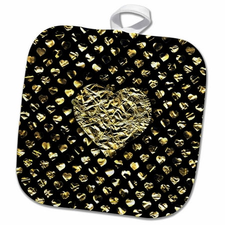 3dRose Photo of Large Gold Effect Heart over Heart Background- non metallic - Pot Holder, 8 by 8-inch