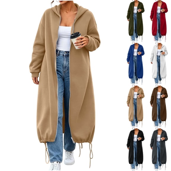 SwiftWear Women's Zip Up Hoodie Oversized Long Tunic Fleece Sweatshirt with Pockets Casual Long Sleeve Drawstring Hooded Jacket Coat for Fall Winter