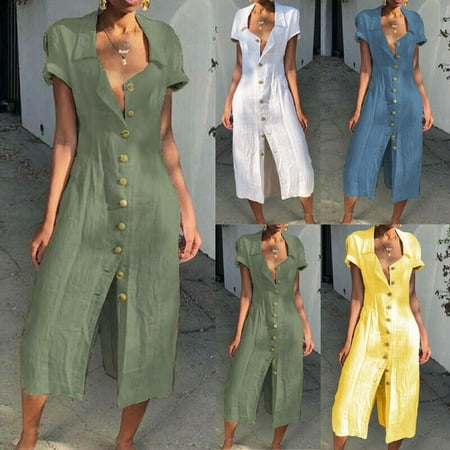 - The Noble Collection Womens Cotton Linen Long Maxi Dress Short Sleeve Casual Boho Kaftan Gypsy Ethnic