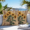 thumbnail image 2 of Outdoor Waterproof Pillow Covers Pack of 2, Summer Watercolor Flowers Retro Sunflower Wood Grain Decorative Throw Pillowcases Cushion Covers for Garden Patio Tent Sofa Couch, 16x16 inch, 2 of 8