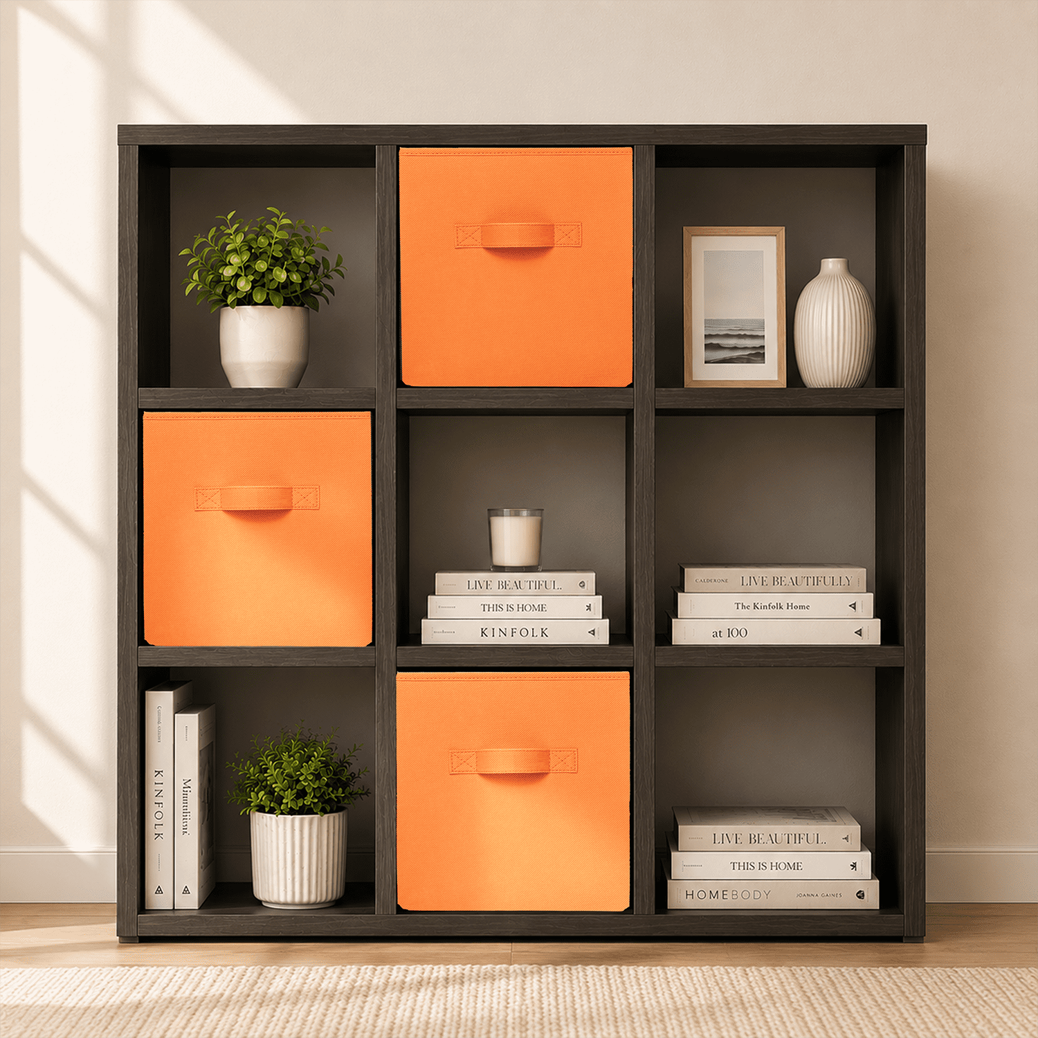 Mainstays Collegiate Collapsible Fabric Bins 10.5X10.5, Competitive Orange, 4 Pack