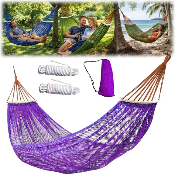 Hammock Without Stand, Camping Hammocks for Outside with Tree Straps & Storage Bag, Rope Hammock for Outdoor Replacement, Polyester Net (Purple)