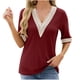 thumbnail image 2 of Fiudx Liquidación de Ahorros de Verano Camisas de Blusas con Cuello En V de Manga Corta de Color Sólido Casual de Moda para Mujer, 2 of 7