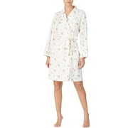 Lauren Ralph Lauren Ivory Floral Printed Fleece Short Wrap Robe, XS