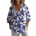 thumbnail image 2 of Blue Womens Tops Women's Art Floral Print Casual Shirt Loose Long Sleeve V Neck Shirt T Shirt Shirts for Women, 2 of 5
