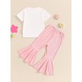 thumbnail image 4 of Suealasg Kids Little Girl 2Pcs Summer Outfits Short Sleeve Letter Embroidery Tops + Flare Pants Set 3T 4T 5T 6T Toddler Girl Clothes, 4 of 7