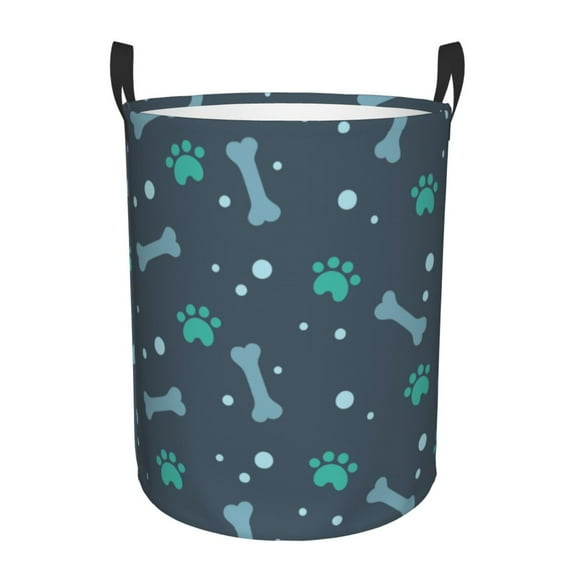 DouZhe Waterproof Collapsible Large Laundry Baskets, Animal Bones Paws Foot Prints Circular Hamper with Handles