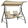 thumbnail image 1 of Gymax Balançoire de Porche pour 2 Personnes, Chaise Balançoire à Auvent Réglable avec Table en Verre Trempé, 1 of 6