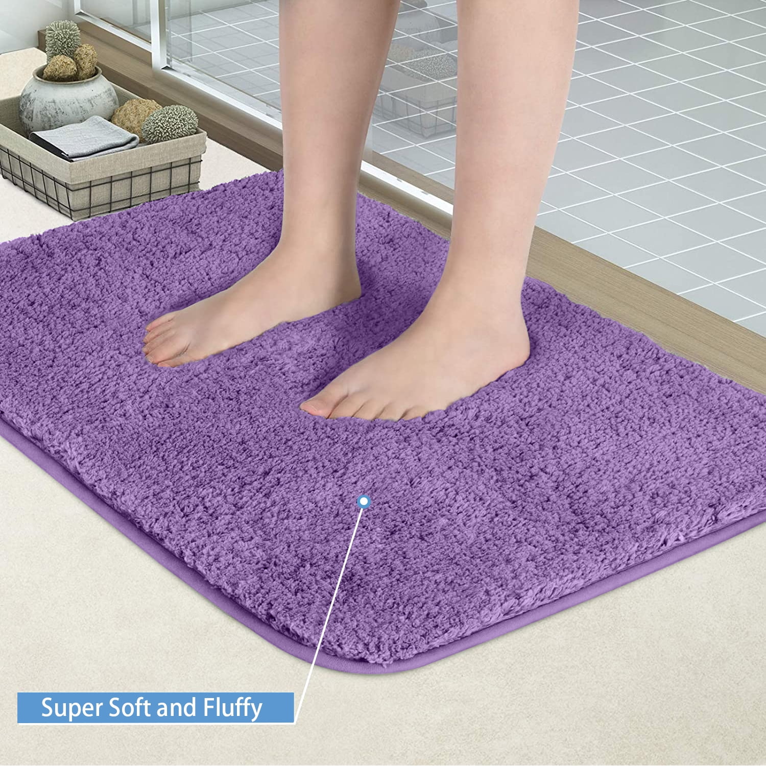 Bath Rugs for Bathroom Non Slip, Microfiber Washable Lavender Large Bathroom Mat, Absorbent Shaggy Shower Floor Mat, Bath Rug Runner 20"X32"