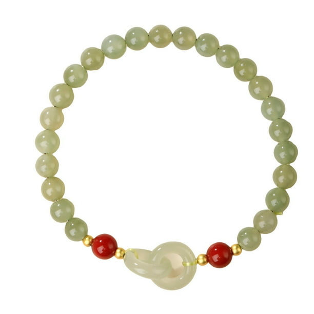 Pulsera Nephrite Jade para mujer con cuentas verdes de 6 mm