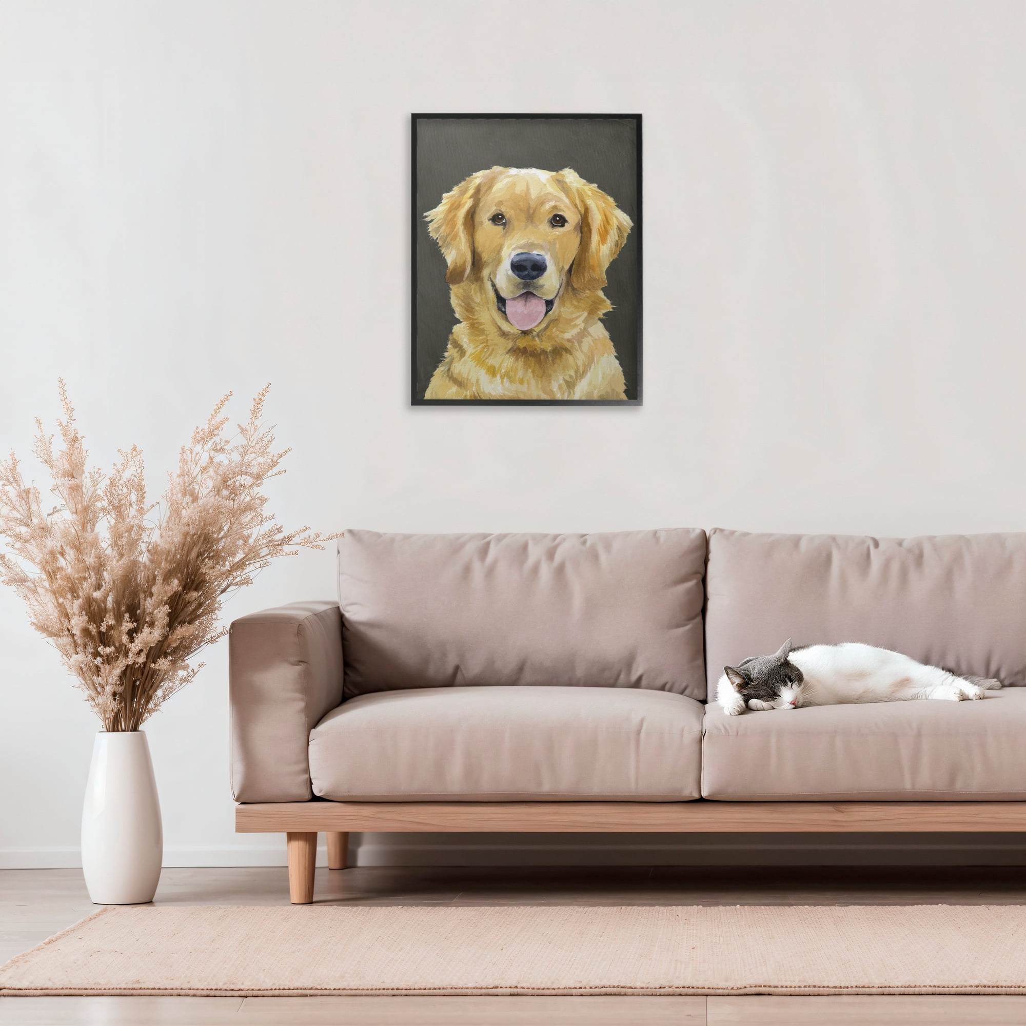 Stupell Industries Joyful Golden Retriever Portrait Black Framed Giclee Art, design by Lil' Rue