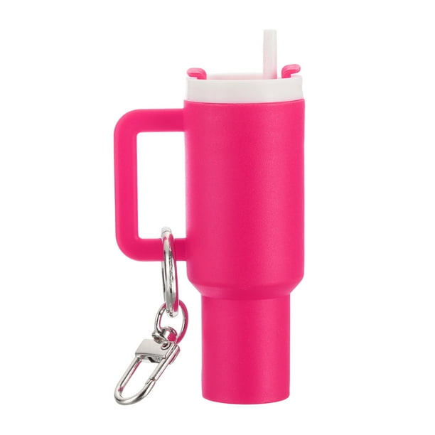 Llave de mini taza Uxcell, soporte para bálsamo labial, llavero de mini vaso, adorno lindo para llavero para mochila, bolso de mano, cartera, rojo rosa