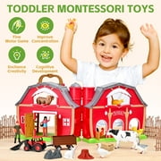 Farm Animal Toys - Red Barn Farm Playset with Miniature Animal Figurines for Toddlers, Realistic Pretend Role-Playing Game for Toddlers Learning Activities