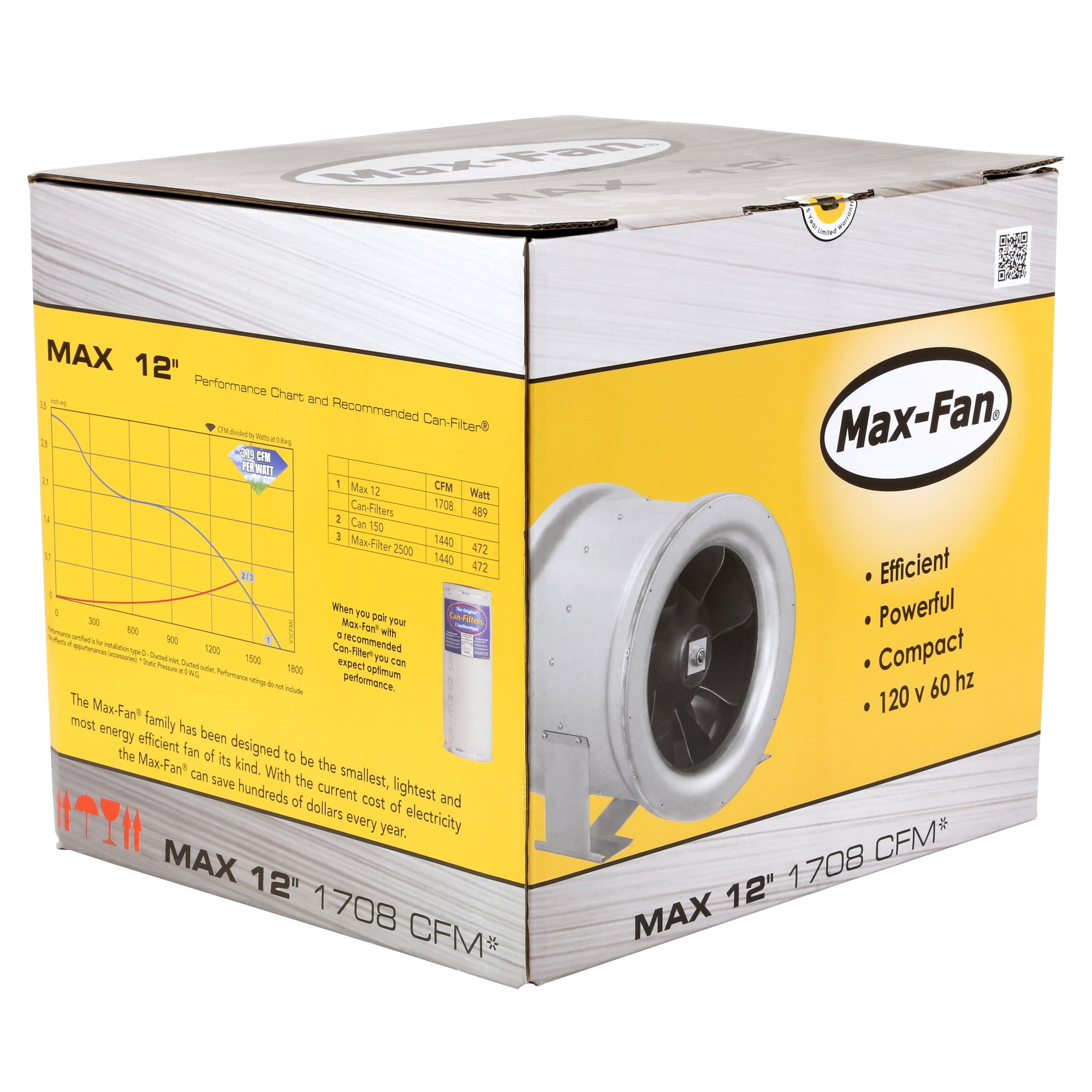 Can-Fan Max-Fan 12 Inch 1709 CFM, Exhaust Fan for Grow Tents