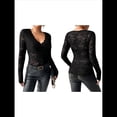 thumbnail image 3 of Blusas de Larga para Mujer, Elegantes, con Encaje de Crochet, Bordadas y Caladas, Moda 2025. Negro L, 3 of 7