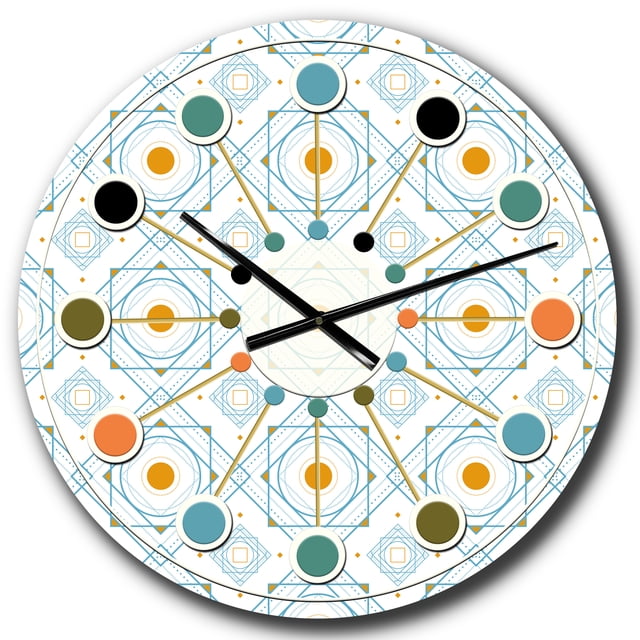 Designart 'rétro Minimal Patttern en Orange et Bleu Horloge Murale Moderne du Milieu du Siècle