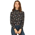 thumbnail image 1 of Blusa Allegra K Floral Vintage Cuello Fruncido con Volantes Manga Larga Mujer Negro XS, 1 of 6