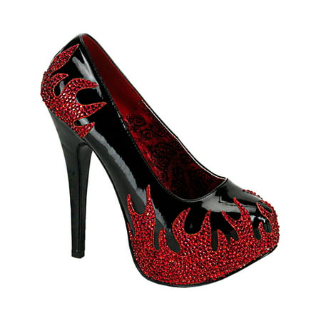 Womens Red Rhinestone Flame Shoes 5 3/4 In Heel Devil Pumps Black Gold
