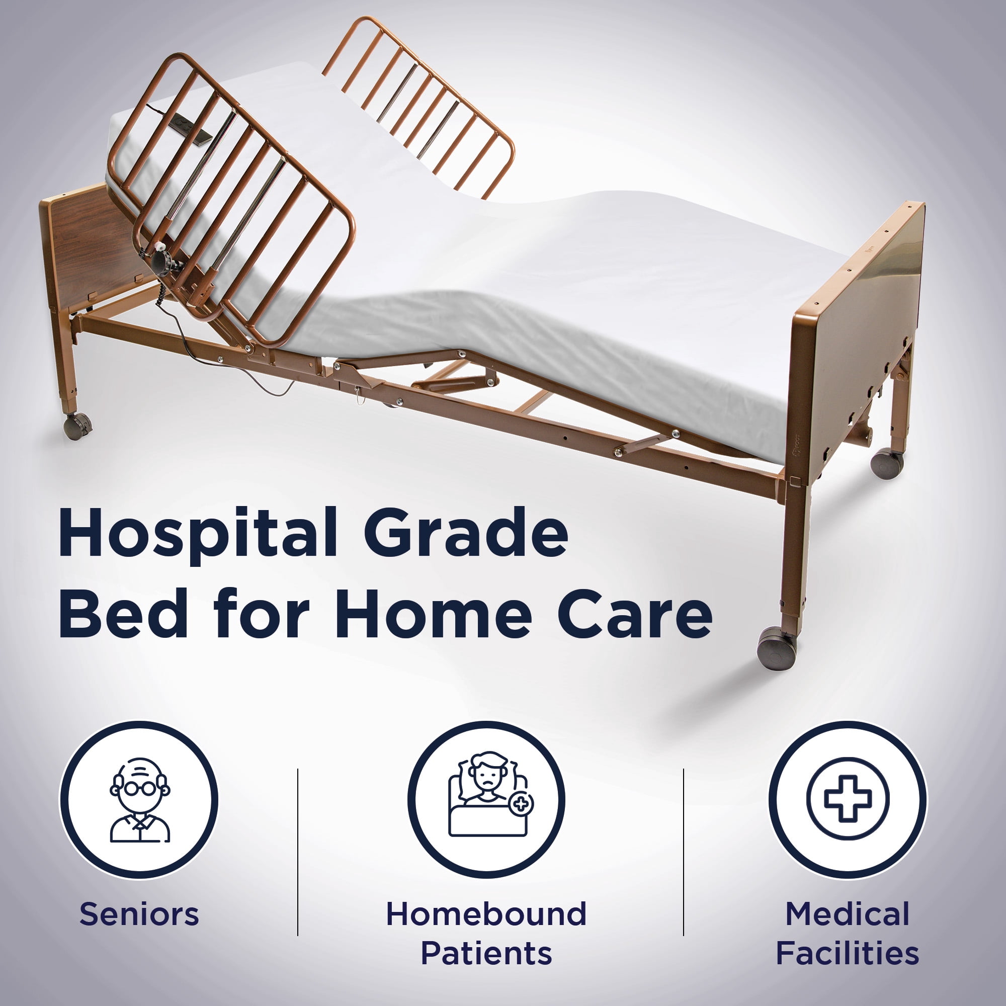 Full Electric Hospital Bed Package (Full Electric Home Hospital Bed Package w/Foam Mattress, Half Rail Set)