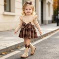 thumbnail image 2 of Quealent Newborn Baby Girl Plaid Flannel Ruffle Long Sleeve Romper Dress Fall Outfits Socks Headband Winter Clothes Bodysuit Jumpsuit Photoshoot Cute Vintage (Khaki, 6-9 Months), 2 of 9