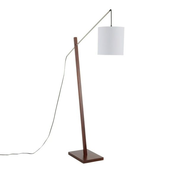 Arturo Contemporary Floor Lamp in Walnut Wood and White Fabric Shade by LumiSource