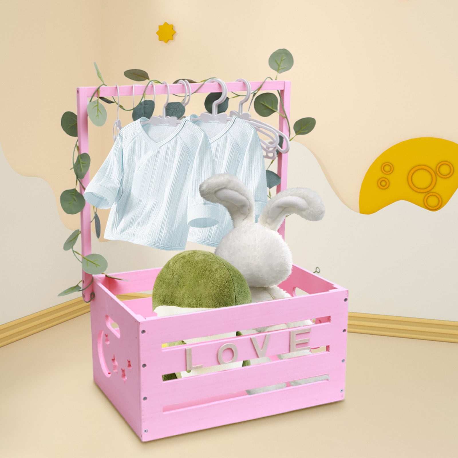 Wooden Baby Basket with Handle, Large Capacity Practical Wooden Box for Baby Shower Gifts, Kids Toy Storage and Laundry Organizer for Nursery and Home