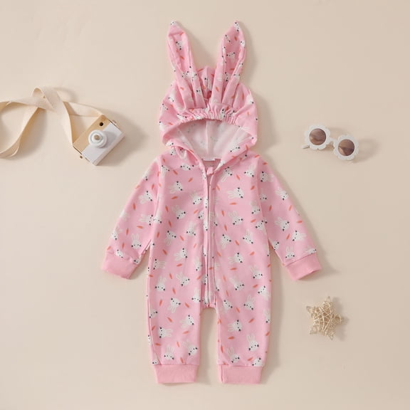 MUXiin Newborn Baby Boys Girls My 1st Easter 3D Bunny Ear Hooded Romper Rabbit Tail Jumpsuit