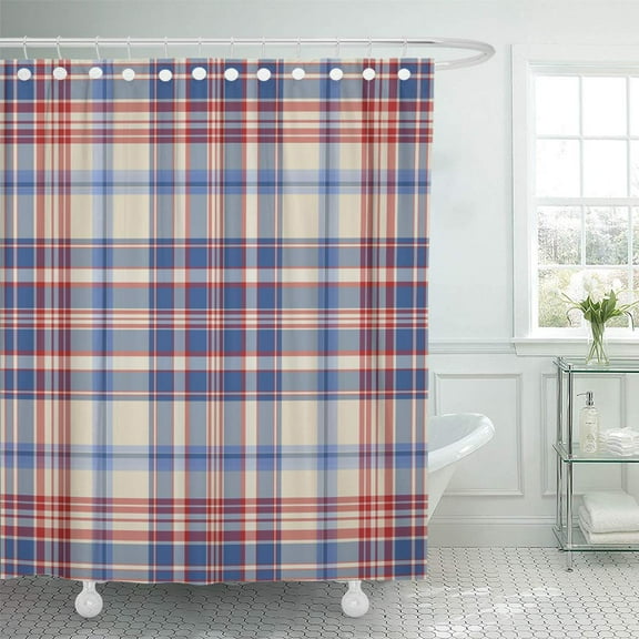 Libin Blue Flannel Plaid Pattern Red Tartan White 4Th America Shower Curtain 60x72 inch
