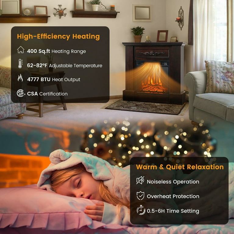 Gymax 32'' Electric Fireplace Mantel TV Stand Space Heater 1400W w/ Remote  Control Brown - Walmart.com
