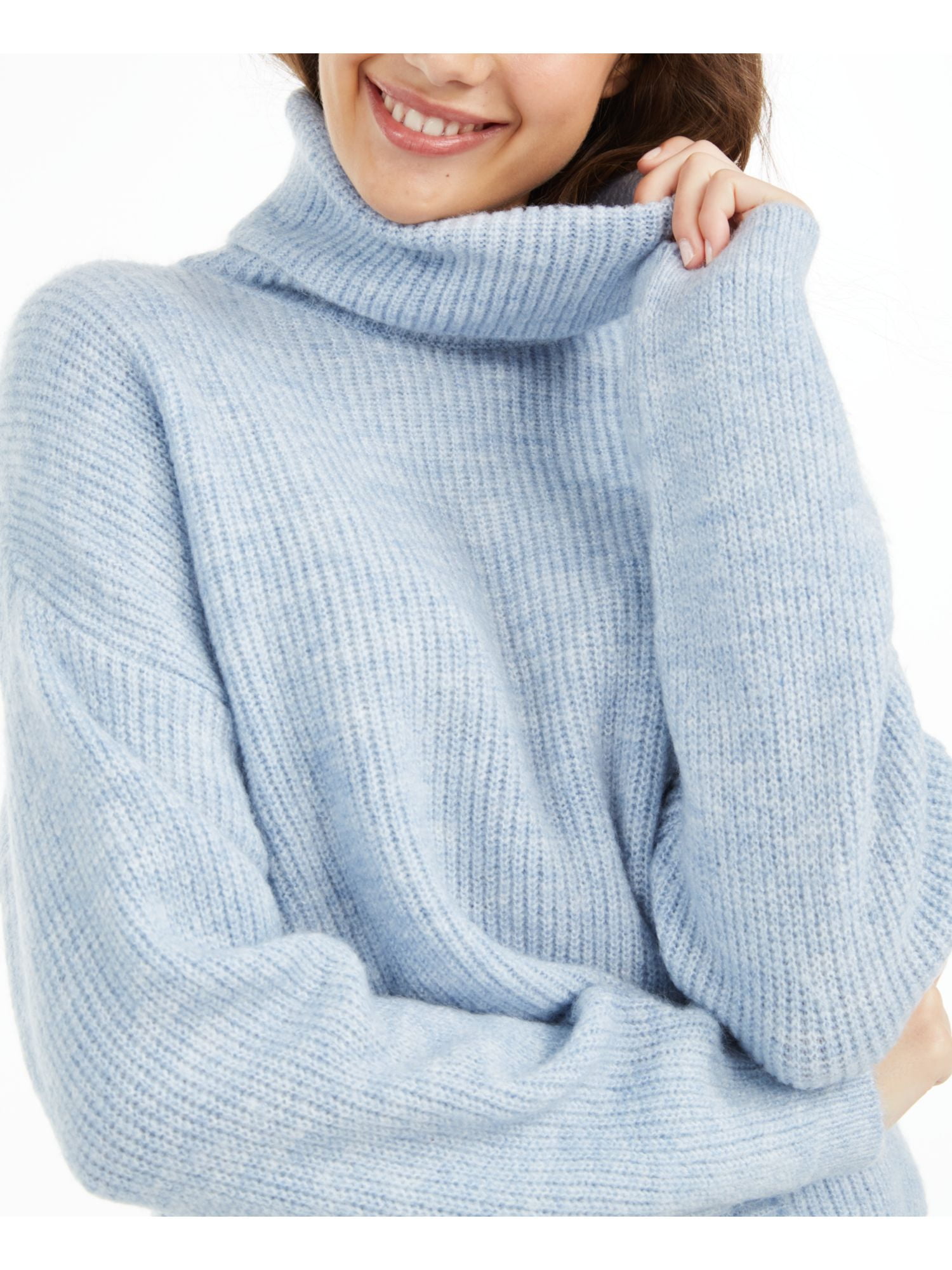 Sun + Moon Womens Turtleneck Crop Pullover Sweater Blue XS