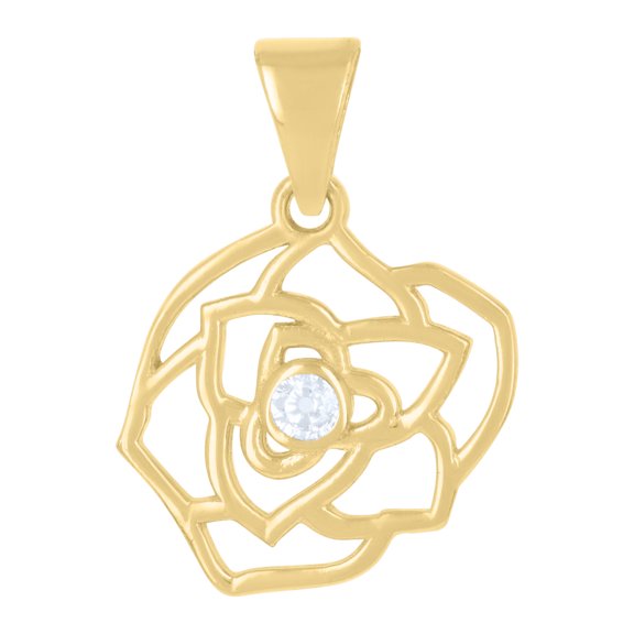 10K Yellow Gold Solitaire CZ Women's 0.80" Floral Charm Cut Out Flower Pendant