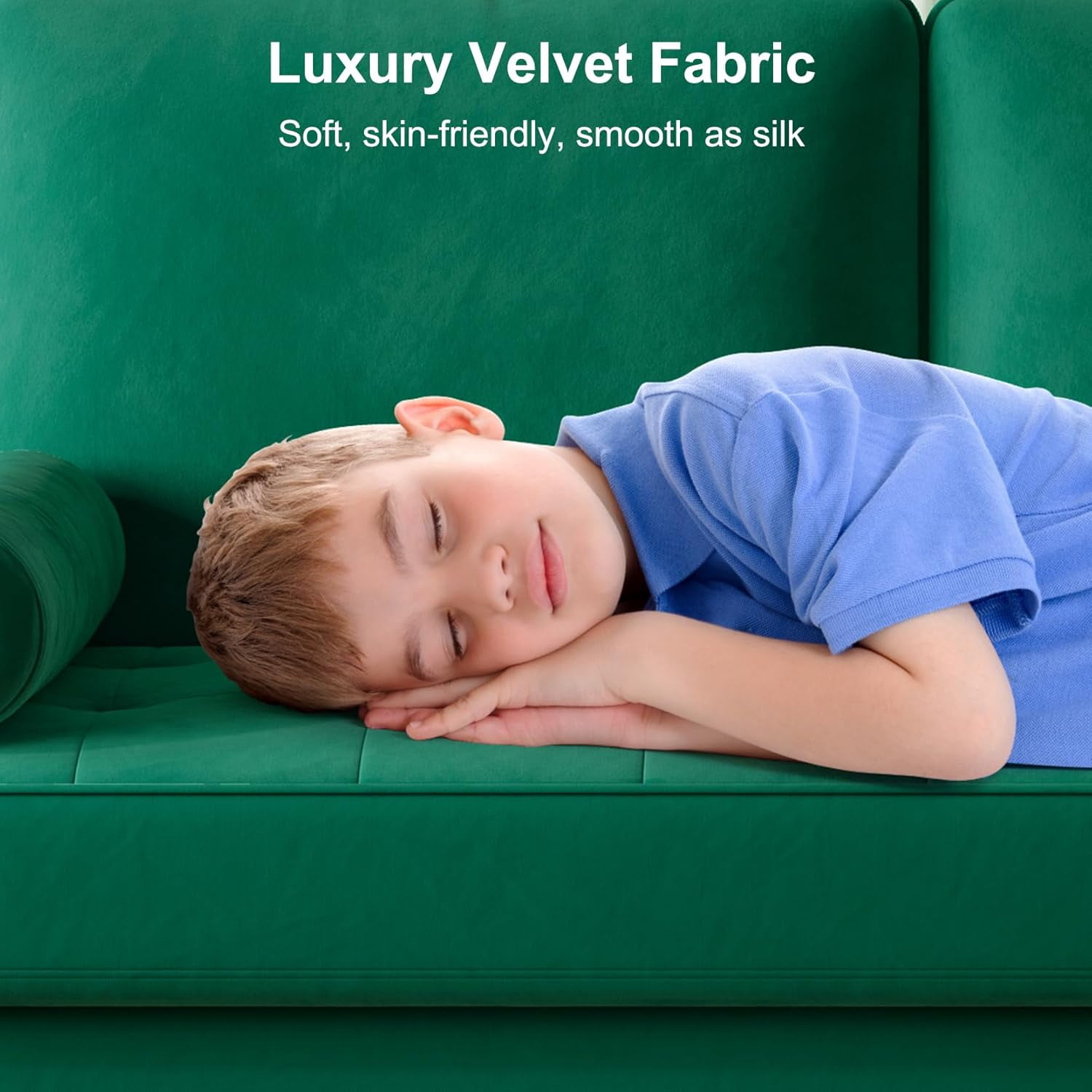 Neche 59" Velvet Spring Sofa Couch for Living Room, Office, Small Space, Solid Wood Leg, One Box, Green
