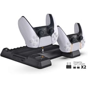 PS5 Charger Station, PS5 Cooling Fan Stand, PS5 Charger Stand with Controller Charger, PS5 Vertical Stand with Cooling Fan and LED Indicator, 3 Levels Adjustable Fans Speed, 12 Game Rack Organizer