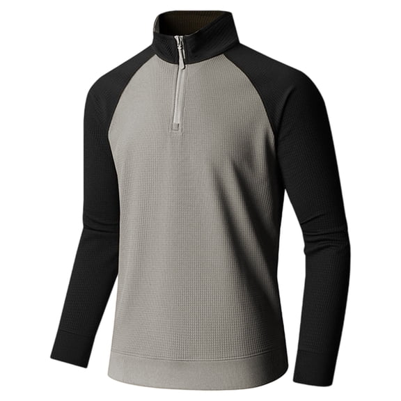 QHFBli Mens Quarter Zip Pullover Quilted Sweatshirt Knit Long Sleeve Sweater Half Zip Polo Sweatshirts with Pocket