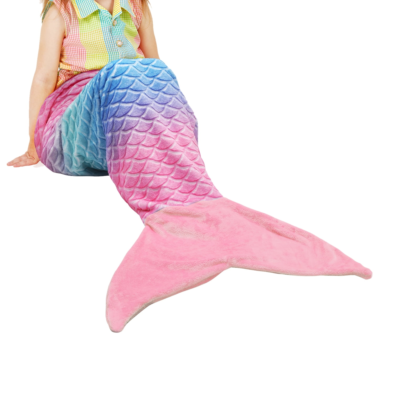 COSUSKET Mermaid Tail Blanket Girls All Seasons Tails Sleeping Bags Rainbow Plush Soft Premium Microfiber Colorful Fish Scale Design Snuggle Blanket