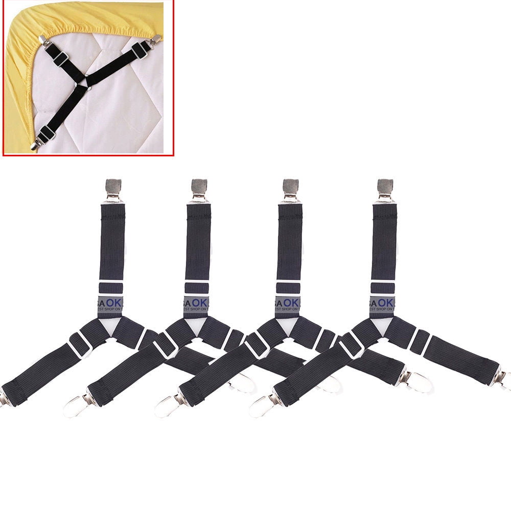 4x Triangle Bed Mattress Sheet Clips Gripper Strap Suspender Fastener Adjustable 