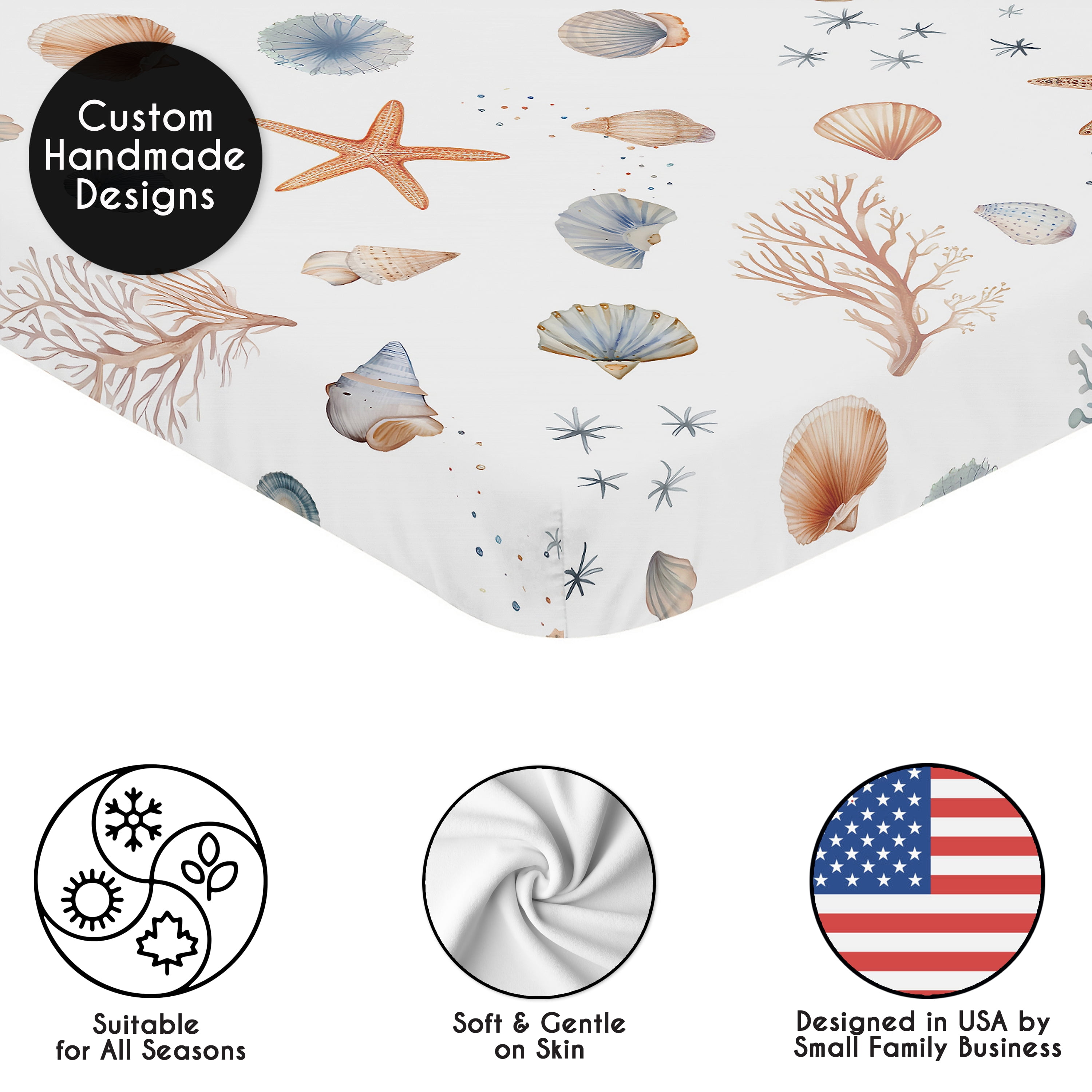 Sweet Jojo Designs Ocean Seashells Boy, Girl, Unisex/Gender Neutral Mini Fitted Crib Sheet