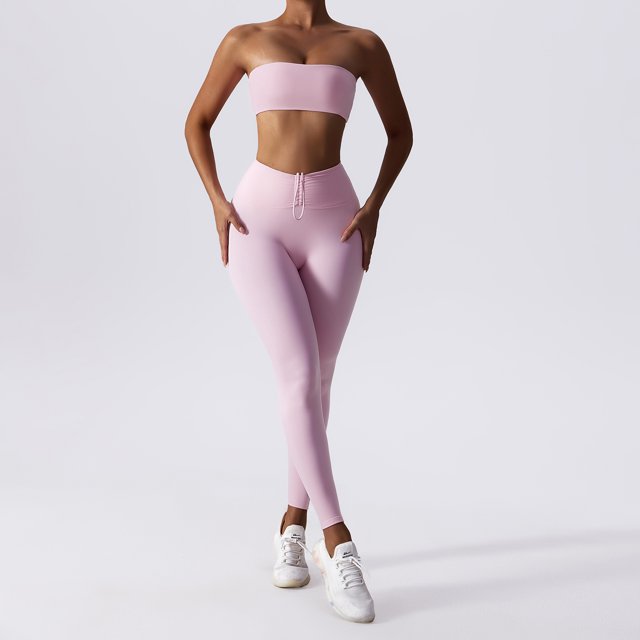 Conjunto de yoga para gimnasio de color sólido, conjunto de yoga para mujer, conjunto de 2 piezas, chándal de entrenamiento, traje de fitness, leggings de cintura