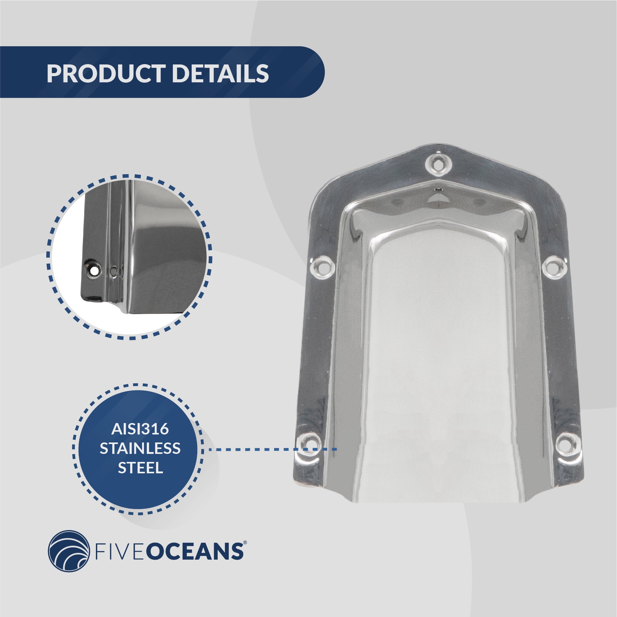 Five Oceans 316 Stainless Steel Marine Clamshell Vent Cover, Base 6-Inch L x 4-1/2-Inch W - FO4011